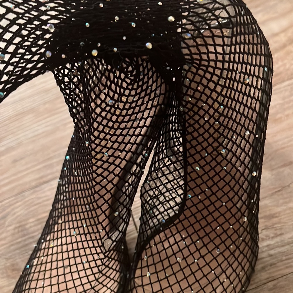 Azalea Wang fishnet rhinestone heels - Picture 2 of 5